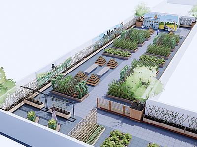 现代校园屋顶文化农场 菜地 标准种植箱 工具箱 洗手池 瓜果蔬菜