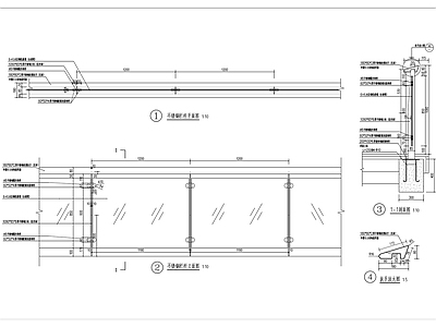 景观不锈钢玻璃栏杆详图 施工图