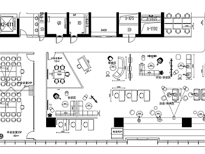 450m²共享办公空间平面布置图