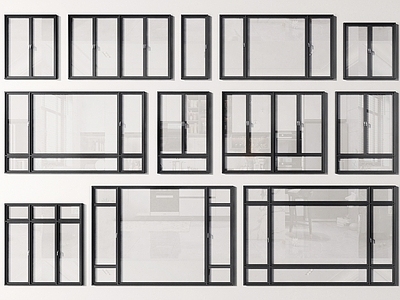 现代窗户组合 窗子 铝合金窗户 平开窗 落地窗 窗 门窗 推拉窗