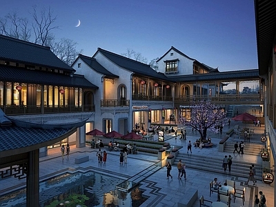 中式商业街建筑效果图 施工图
