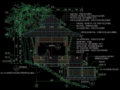 新中式重檐四角木亭详图 施工图