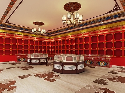 现代藏式药店 民族风药柜 岛柜