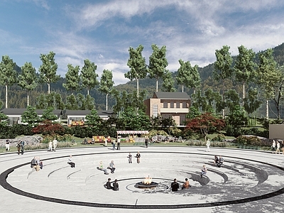现代山地下沉广场 火塘