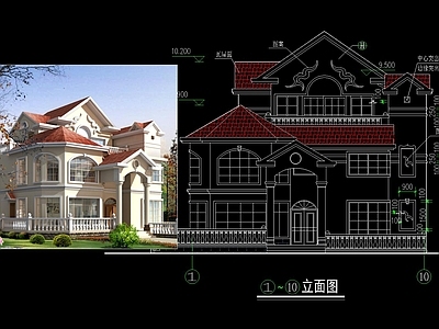 欧式三层独栋别墅建筑 施工图