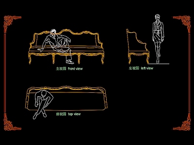 欧式经典椅凳三视图 图库
