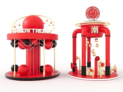 现代红色潮酷美陈 小品 橱雕塑 装饰摆设 促销区 创意美陈 国潮雕塑 节日 橱窗