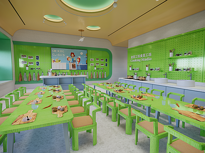 现代幼儿园食堂 幼儿园餐厅 儿童趣味活动室