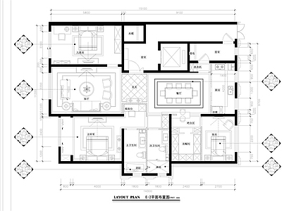 轻奢平层样板房家装 施工图