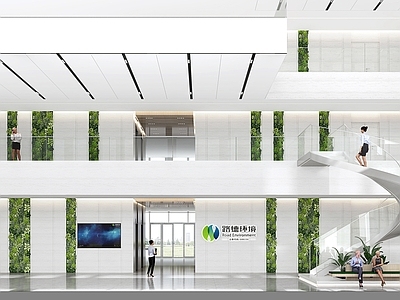 现代公司挑空大堂 厅 旋转 墙