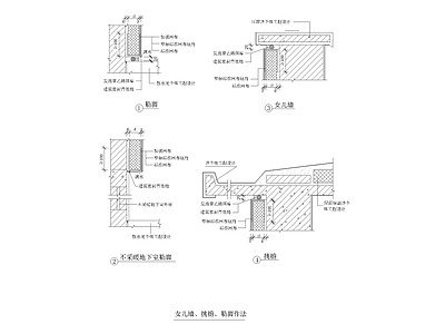阳角女儿墙挑檐勒脚详图 施工图 建筑通用节点 建筑工程节点