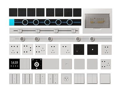 现代开关插座组合 智能开关 开关面板 开关显示屏 可视面板 智能家居 电源开关