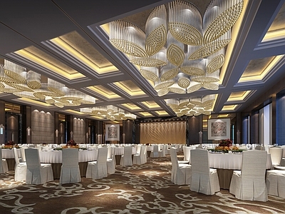 中外合资连锁大饭店宴会厅效果图 施工图