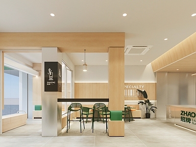 现代柠檬茶店 备餐区 单层 休息区 收银前台 奶茶店