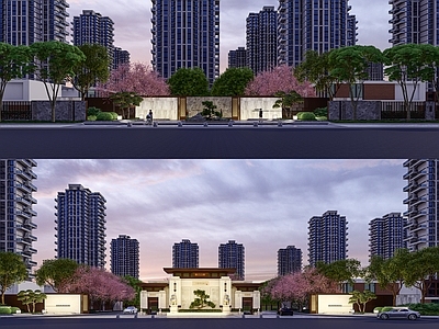 新中式主入口大门 次入口大门 园区大门