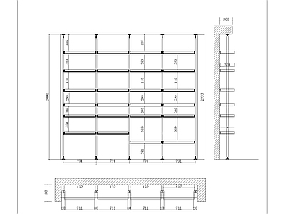 立柱书柜 施工图  柜类 家具节点详图
