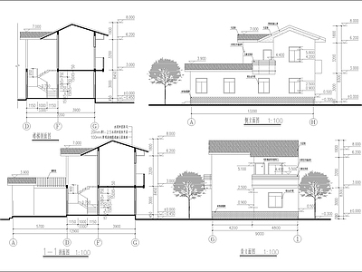 联排二层别墅建筑 施工图 自建房