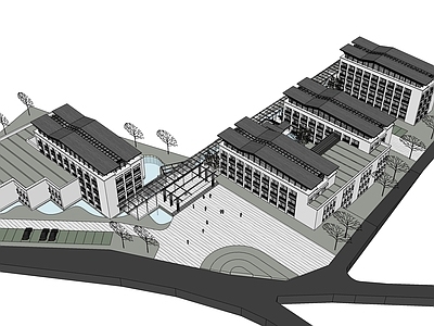 新中式办公楼建筑多层办公楼 异形顶