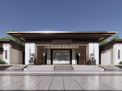 新中式售楼处建筑 方形