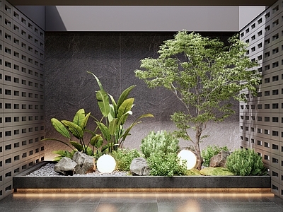 现代室内植物景观造景 小品 植物堆 植物组合 灌木 乔木