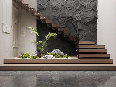 现代楼梯间 悬浮楼梯 楼梯间造景 植物景观