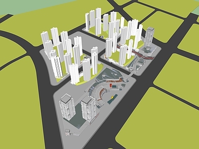 现代简模规划 小区建筑 商业综合体 高层办公 商业街