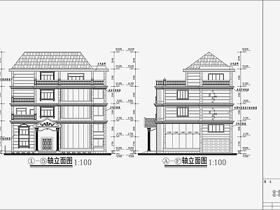 欧式简约别墅建筑 施工图