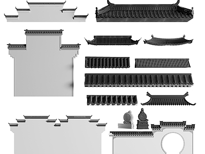 新中式屋檐 房檐 屋顶 门头 瓦片屋顶 中式构件 建筑构件