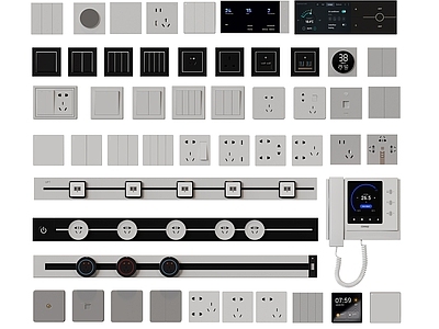 现代开关插座组合 智能开关 开关面板 开关显示屏 可视面板 智能家居 电源开关