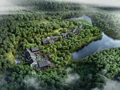 中式山地度假酒店 养老别墅