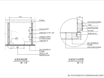 试衣间隔断门节点详图 施工图 通用节点 综合门节点