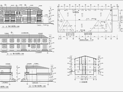 欧式简约别墅建筑 施工图