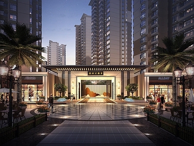 新中式入口 高层住宅小区 沿街商业 小区入口
