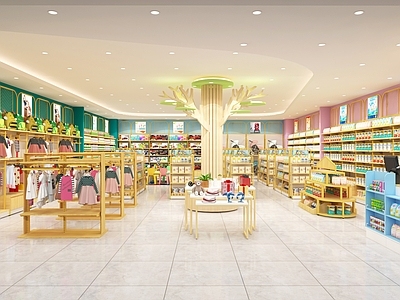 现代母婴店 奶粉柜 奶粉 服装货架 收银台 玩具 纸尿裤 喂养 洗护