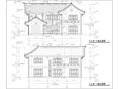 中式坡屋面商业街建筑 施工图