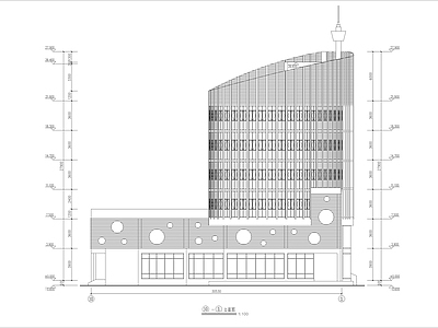 六层现代椭圆形餐厅建筑 施工图