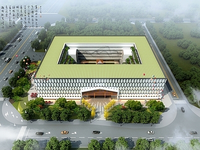 新中式展览馆建筑 回字形 展览馆 博物馆 文化馆