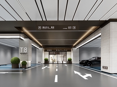 现代地下室停车场 商场车库 机动车 地下停车场