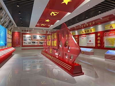 现代党建展厅 互动一体机 荣誉墙 党建雕塑