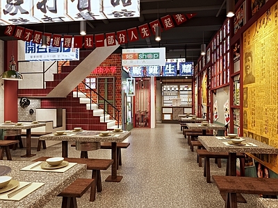 现代复古港式火锅店 前台吧台 复古摆件墙饰 复古墙饰 灯牌灯箱 明档