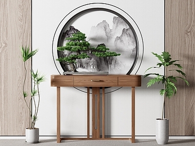 新中式端景条案 盆景