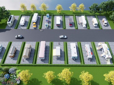 现代停车场 房车 户外停车场
