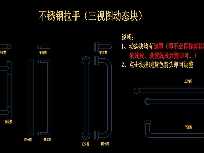 玻璃门不锈钢拉手三视图 图库