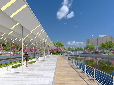现代景观廊架 公园廊架 长条形