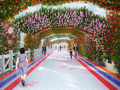 现代廊架 网红打卡 花廊架隧道