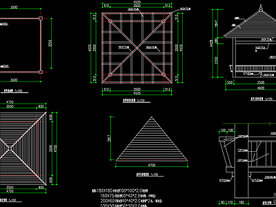 四角亭 施工图