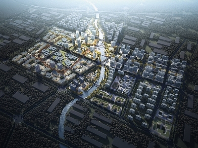 现代简模鸟瞰图规划