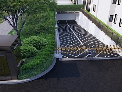 现代小区停车场入口 地库入口 围栏 岗亭 车挡