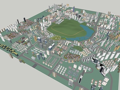 现代鸟瞰图规划 精细模型 住宅 办公 城市配楼
