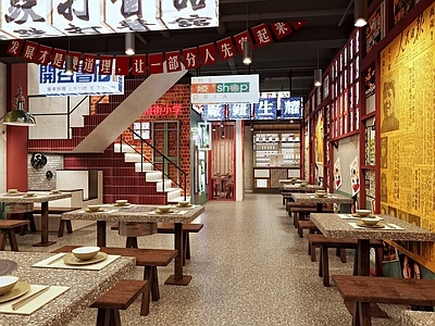 现代复古港式火锅店 前台吧台 复古摆件墙饰 复古墙饰 灯牌灯箱